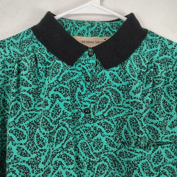 Vintage 80s Sheridan Square Women's Green Paisley Plus Size Midi Dress Sz 16P - Picture 5 of 8